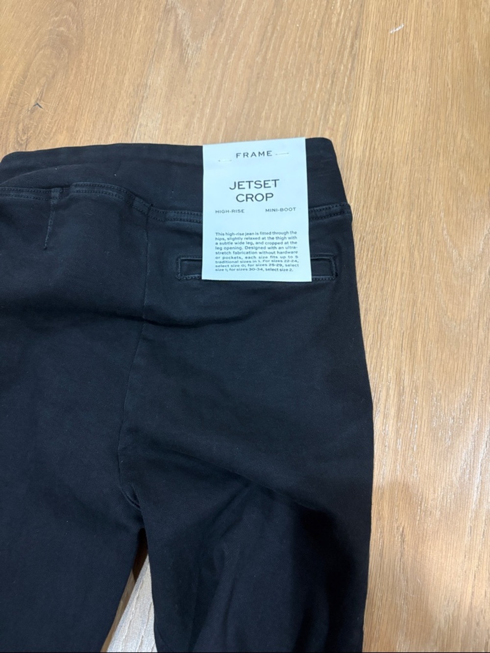 Frame Jetset Pintuck Flare Jeans in Sheen Noir Elastic Waist Crop Mini Boot 0 - Picture 6 of 11